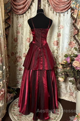 Wine Red Straps Sweetheart Vintage Style Party Dresses, Wine Red Evening Prom Dresses